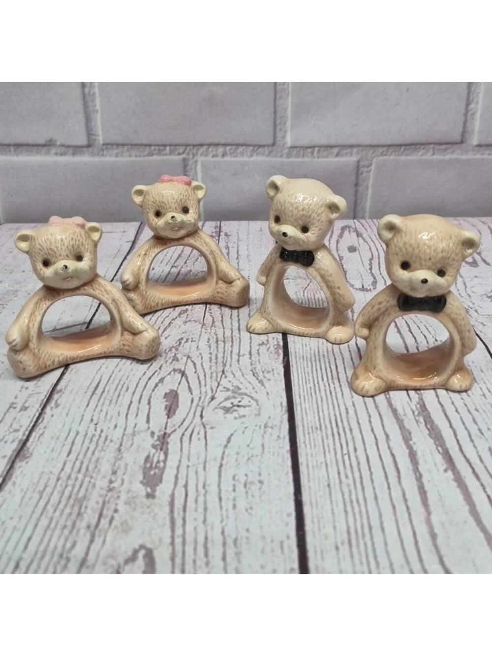 Bear Napkin Ring Holders Lot of 4 Ceramic‎ Brown~Boy Girl